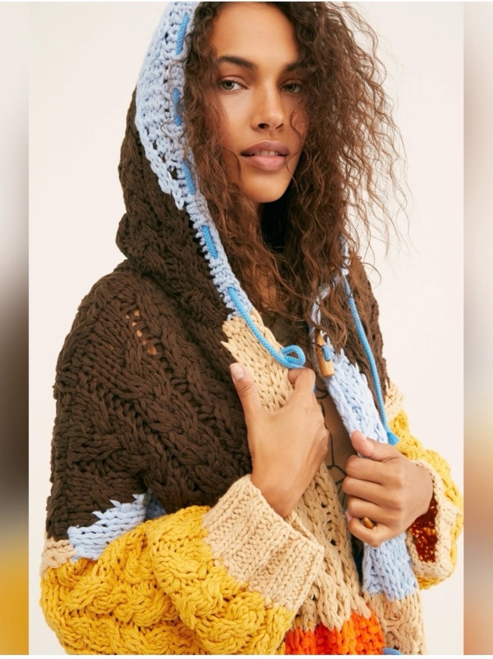 Free People Chunky Colorblock Cable Knit Perfectly Patched Poncho - Picture 15 of 15